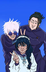 Gojo, Geto, and Riko from Jujutsu Kaisen